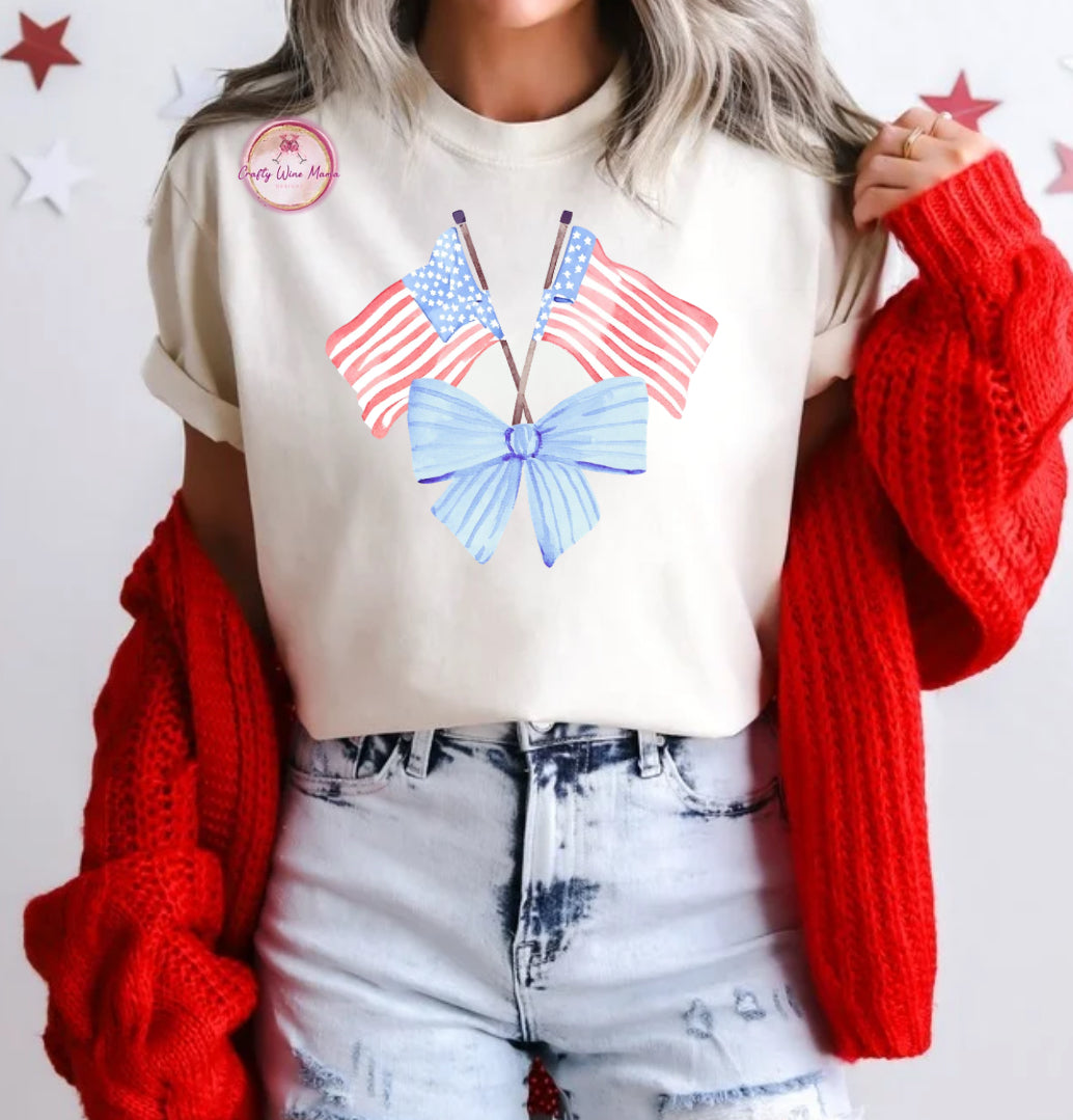 2 American Flags with Bow