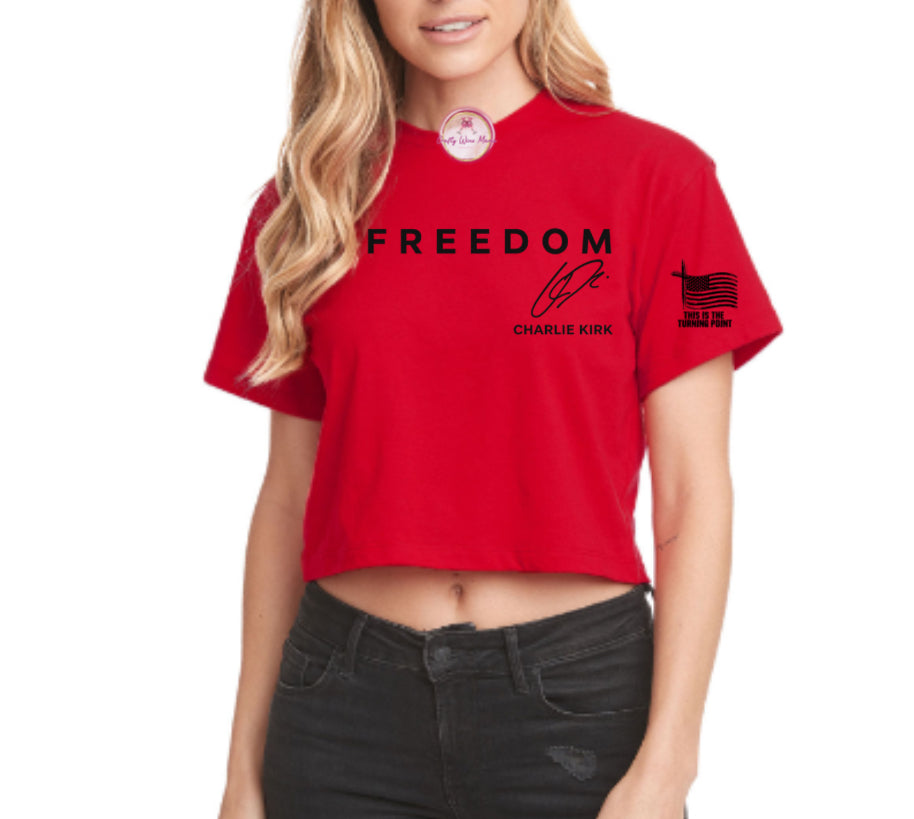 Freedom Charlie Kirk Signature w/Flag on Sleeve- Red For Charlie Kirk Day