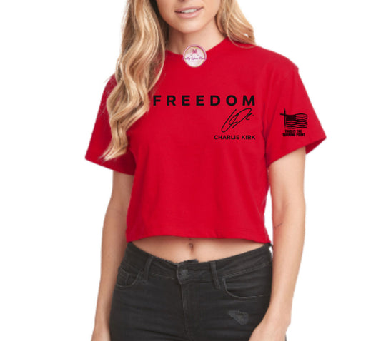 Freedom Charlie Kirk Signature w/Flag on Sleeve- Red For Charlie Kirk Day